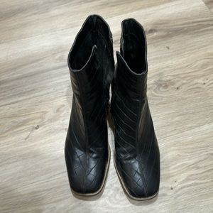Black croc square toe ankle boots/booties